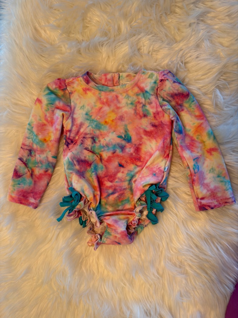 2T GUC Posh Peanut Tie Dye Ruffle Swimsuit Rash Guard